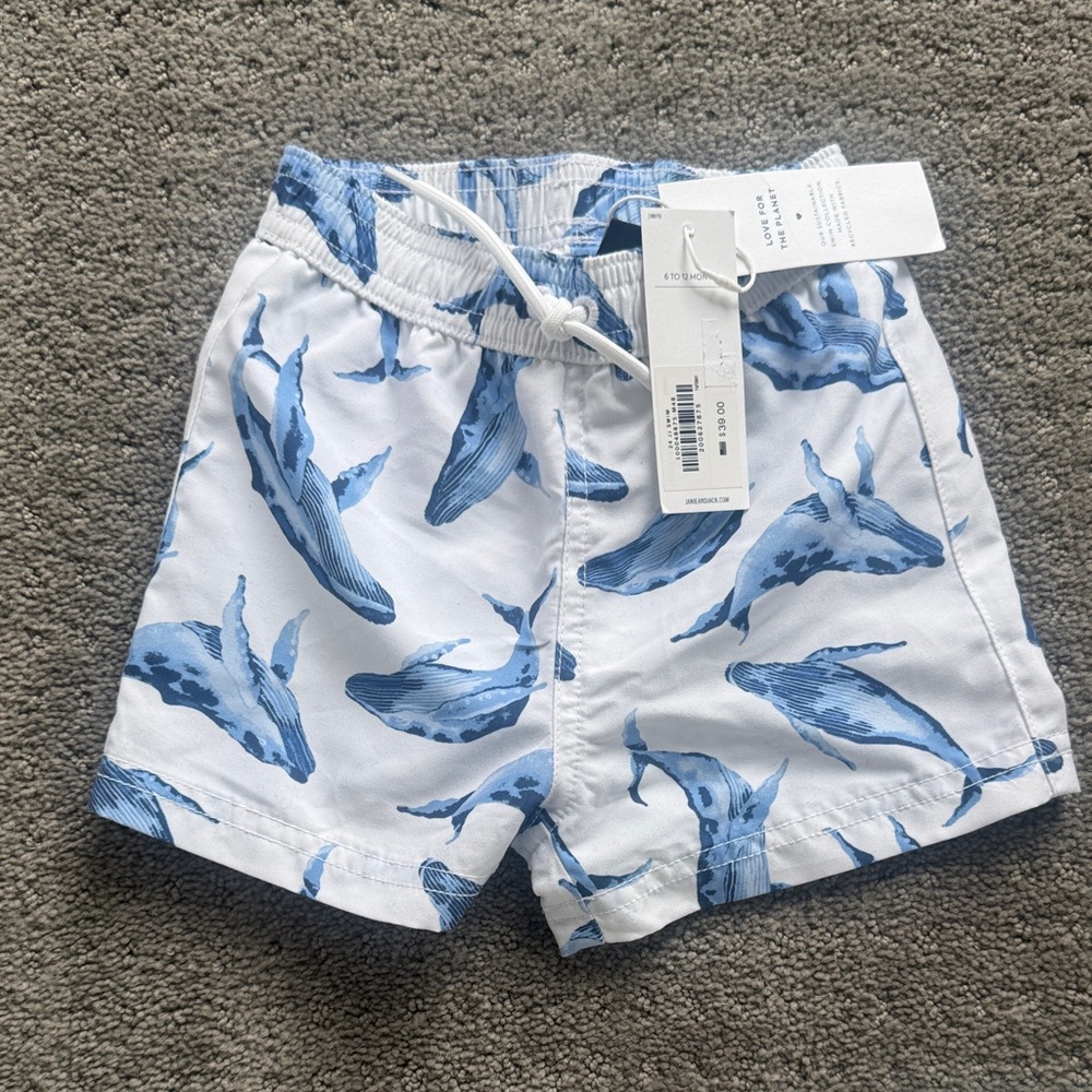 Janie and Jack Whale Print Swim Trunks NWT 6-12M